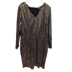 Ashley Stewart Sequin Long Sleeve Plus Size Dress Black Silver V-Neck sz 22/24